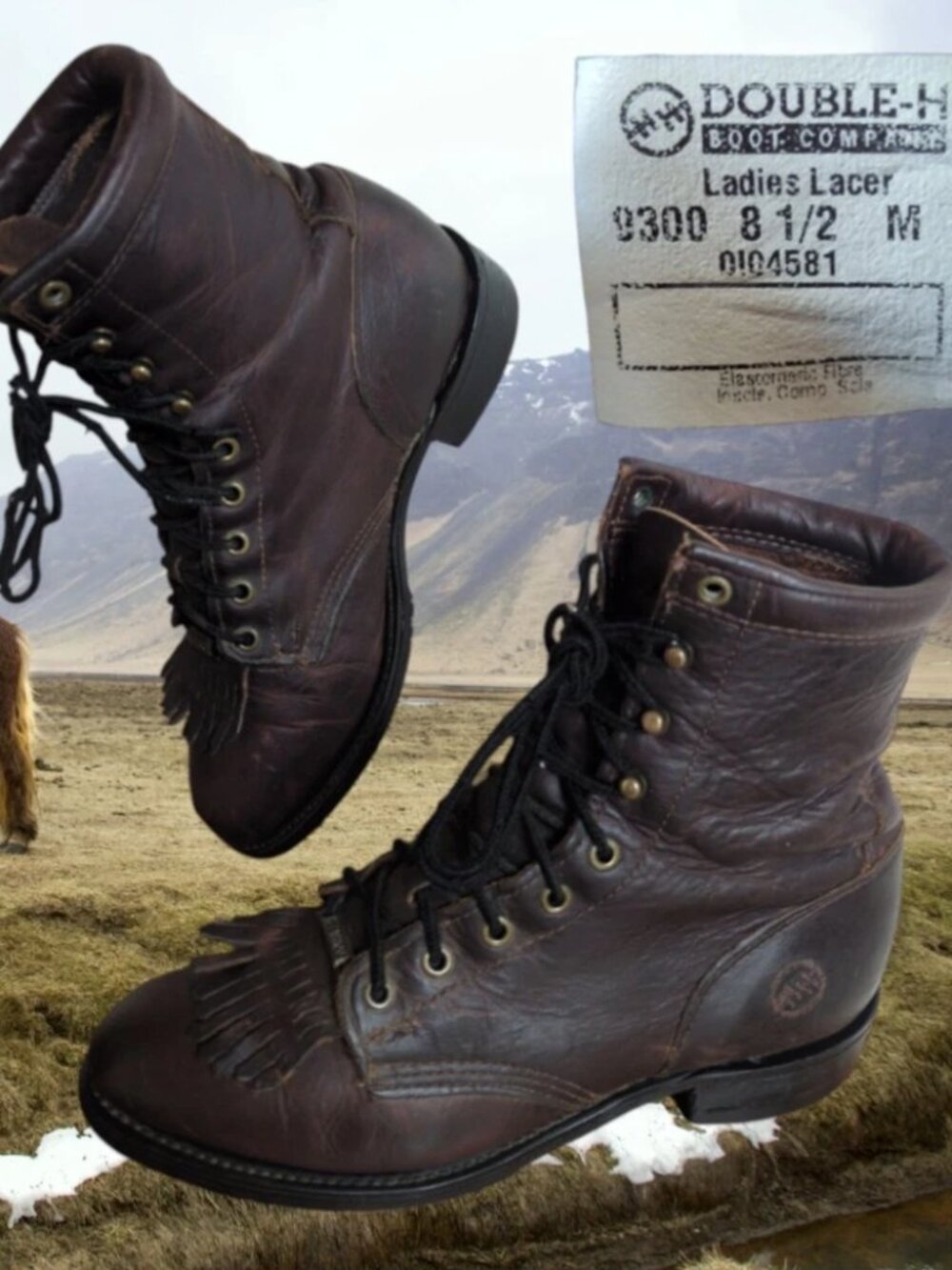 Double-H Women's Sz 8.5 Ladies Lacer Leather Work Boots Western Cowgirl 9300